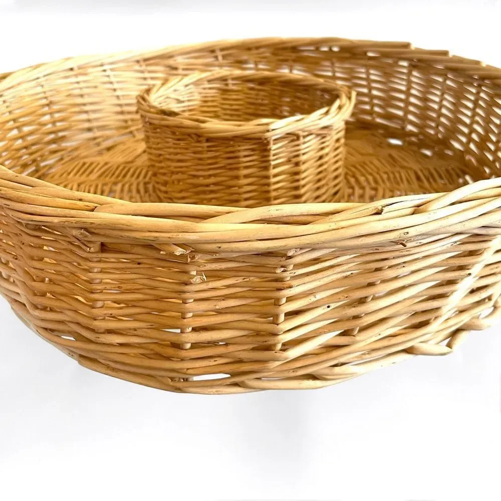 Wicker Rattan Chips & Dip Basket Bowl
